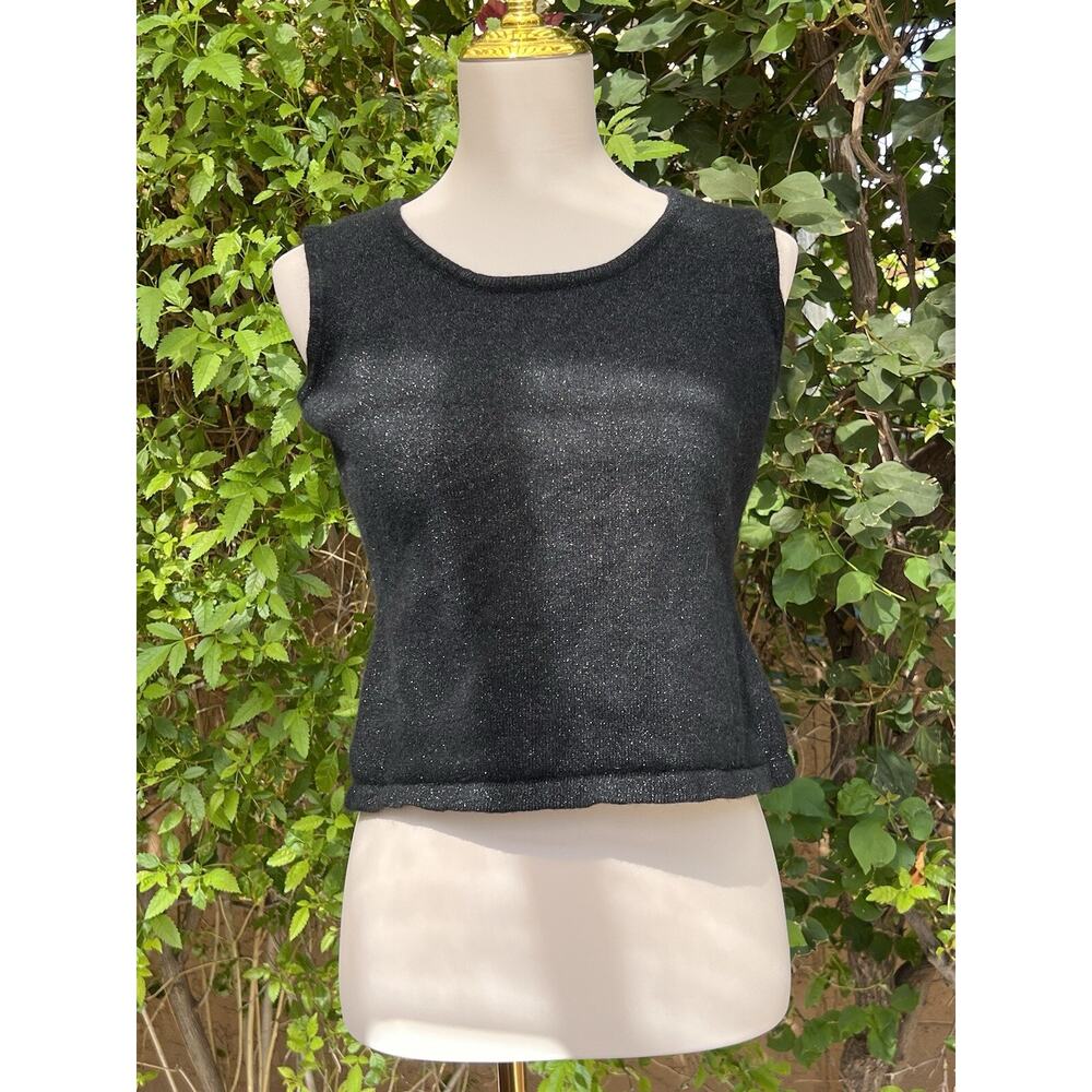 Luisa Spagnoli Perugia Italian Designer Sleeveless Top Black Wool Metallic Gold